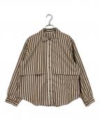 HERENCIAヘレンチア）の古着「Layered Stripe Shirt Blouson　ストライプ　コットンシャツ」｜ブラウン