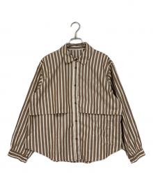 HERENCIA（ヘレンチア）の古着「Layered Stripe Shirt Blouson　ストライプ　コットンシャツ」｜ブラウン