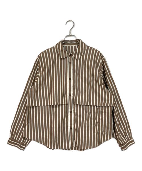 HERENCIA（ヘレンチア）HERENCIA (ヘレンチア) Layered Stripe Shirt Blouson　ストライプ　コットンシャツ ブラウン サイズ:FREEの古着・服飾アイテム