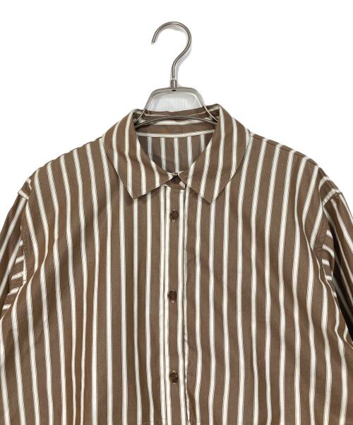 HERENCIA（ヘレンチア）HERENCIA (ヘレンチア) Layered Stripe Shirt Blouson　ストライプ　コットンシャツ ブラウン サイズ:FREEの古着・服飾アイテム