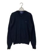POLO RALPH LAURENポロ・ラルフローレン）の古着「ロゴニット　Vネックニット　ウールニット」｜ブラック