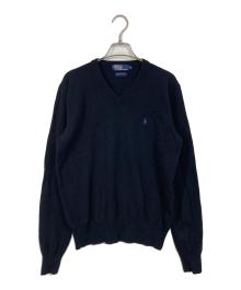 POLO RALPH LAUREN（ポロ・ラルフローレン）の古着「ロゴニット　Vネックニット　ウールニット」｜ブラック