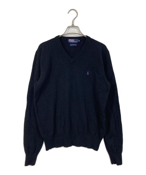 POLO RALPH LAUREN（ポロ・ラルフローレン）POLO RALPH LAUREN (ポロ・ラルフローレン) ロゴニット　Vネックニット　ウールニット ブラック サイズ:Sの古着・服飾アイテム