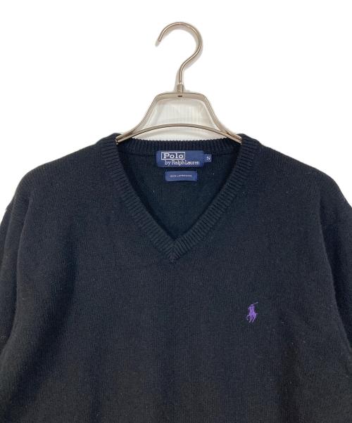 POLO RALPH LAUREN（ポロ・ラルフローレン）POLO RALPH LAUREN (ポロ・ラルフローレン) ロゴニット　Vネックニット　ウールニット ブラック サイズ:Sの古着・服飾アイテム