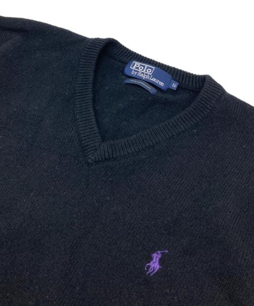 POLO RALPH LAUREN（ポロ・ラルフローレン）POLO RALPH LAUREN (ポロ・ラルフローレン) ロゴニット　Vネックニット　ウールニット ブラック サイズ:Sの古着・服飾アイテム