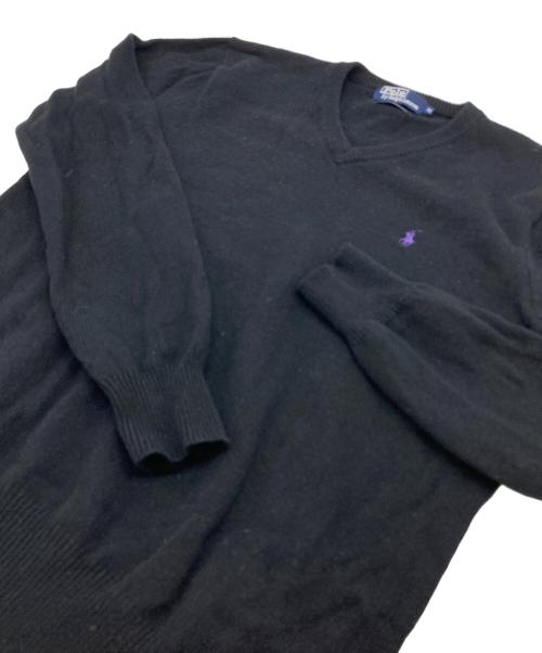 POLO RALPH LAUREN（ポロ・ラルフローレン）POLO RALPH LAUREN (ポロ・ラルフローレン) ロゴニット　Vネックニット　ウールニット ブラック サイズ:Sの古着・服飾アイテム
