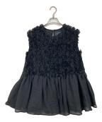 SEVEN TEN by MIHO KAWAHITOセブン テン バイ ミホ カワヒト）の古着「ソフトオーガンジーフリルトップス　デザイントップス」｜ブラック
