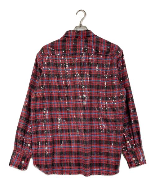 AFB（エーエフビー）AFB (エーエフビー) スパンコールチェックシャツ　コットンシャツ　チェックシャツ レッド サイズ:Mの古着・服飾アイテム