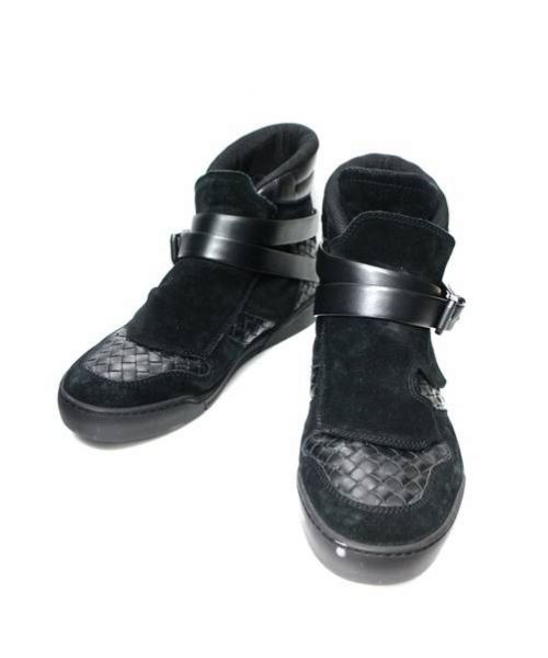 BOTTEGA VENETA（ボッテガベネタ）BOTTEGA VENETA (ボッテガベネタ) ハイカットレザースニーカー ブラック サイズ:41の古着・服飾アイテム
