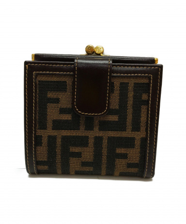 ✨FENDI✨フェンディ✨ズッカ✨がま口✨ブラウン✨ヴィンテージ✨二つ折り財布✨ 中古・古着通販】FENDI (フェンディ) ズッカ柄がま口財布 ブラウン