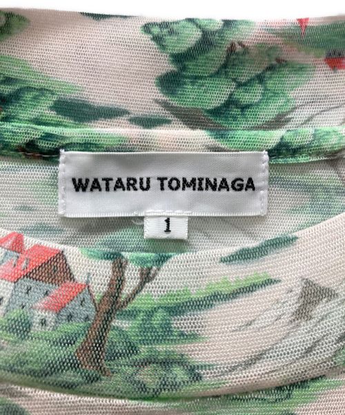 wataru tominaga（ワタル トミナガ）wataru tominaga (ワタル トミナガ) ロングスリーブシアー総柄カットソー グリーン×ホワイト サイズ:1の古着・服飾アイテム