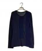 Y'sワイズ）の古着「コットンパッチデザインシアーカットソー」｜ネイビー