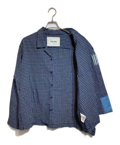 STORY mfg（ストーリーエムエフジー）STORY mfg (ストーリーエムエフジー) オーガニックコットン パッチワーク チェックシャツ ネイビー サイズ:Mの古着・服飾アイテム