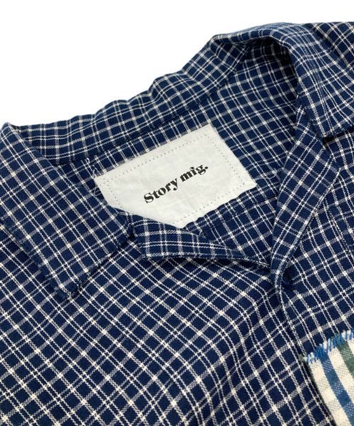 STORY mfg（ストーリーエムエフジー）STORY mfg (ストーリーエムエフジー) オーガニックコットン パッチワーク チェックシャツ ネイビー サイズ:Mの古着・服飾アイテム