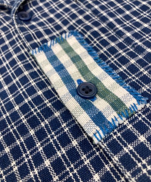 STORY mfg（ストーリーエムエフジー）STORY mfg (ストーリーエムエフジー) オーガニックコットン パッチワーク チェックシャツ ネイビー サイズ:Mの古着・服飾アイテム