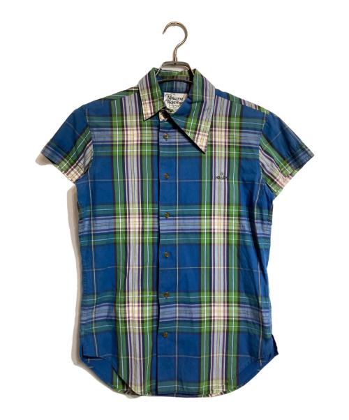 Vivienne Westwood man（ヴィヴィアン ウェストウッド マン）Vivienne Westwood man (ヴィヴィアン ウェストウッド マン) アシメントリーカラーショートスリーブシャツ ブルー サイズ:44の古着・服飾アイテム