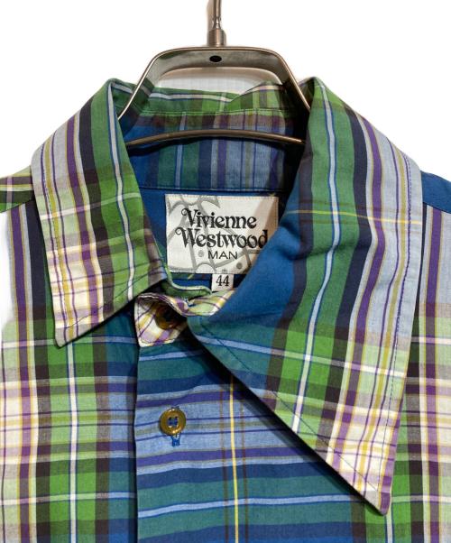 Vivienne Westwood man（ヴィヴィアン ウェストウッド マン）Vivienne Westwood man (ヴィヴィアン ウェストウッド マン) アシメントリーカラーショートスリーブシャツ ブルー サイズ:44の古着・服飾アイテム