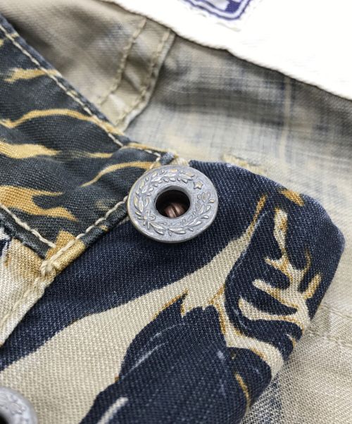 KAPITAL（キャピタル）KAPITAL (キャピタル) リーフ柄ベイカーパンツ ベージュ×ネイビー サイズ:Lの古着・服飾アイテム