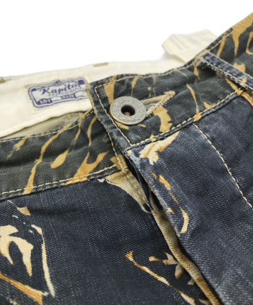 KAPITAL（キャピタル）KAPITAL (キャピタル) リーフ柄ベイカーパンツ ベージュ×ネイビー サイズ:Lの古着・服飾アイテム