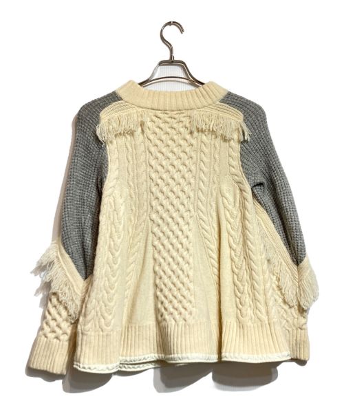 sacai（サカイ）sacai (サカイ) フリンジニット グレー×ベージュ サイズ:1の古着・服飾アイテム
