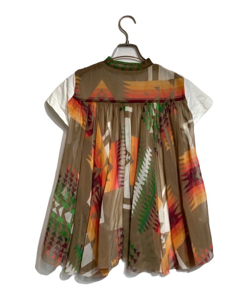 sacai（サカイ）sacai (サカイ) PENDLETON (ペンドルトン) ネイティブ柄バックプリーツTシャツ ベージュ×ホワイト サイズ:1の古着・服飾アイテム