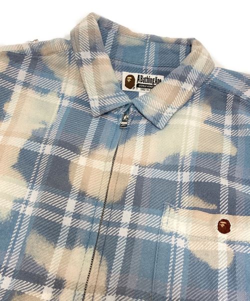 A BATHING APE（ア ベイシング エイプ）A BATHING APE (アベイシングエイプ) BLEACHED BAPE CHECK SHIRT JACKET ブルー サイズ:Lの古着・服飾アイテム
