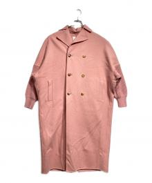 mtmodelist（エムティーモデリスト）の古着「リブニットスリーブメルトンロングコート/Melton long coat」｜ピンク