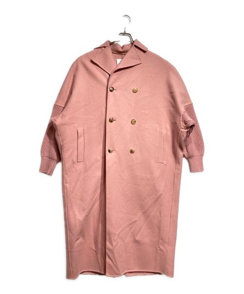 mtmodelist（エムティーモデリスト）mtmodelist (エムティーモデリスト) リブニットスリーブメルトンロングコート/Melton long coat ピンク サイズ:Fの古着・服飾アイテム