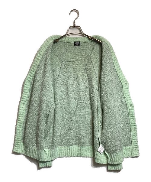 TATTOO STUDIO YAMADA（タトゥースタジオヤマダ）TATTOO STUDIO YAMADA (タトゥースタジオヤマダ) SPIDERWEB BOUCLE COTTON CARDIGAN グリーン サイズ:Lの古着・服飾アイテム