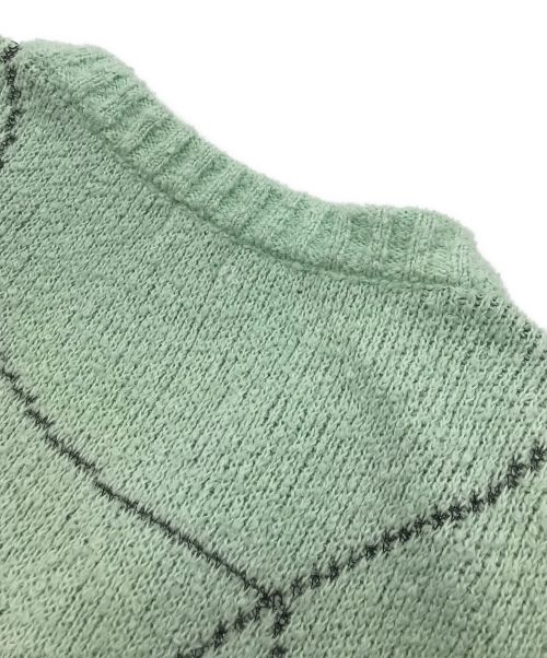 TATTOO STUDIO YAMADA（タトゥースタジオヤマダ）TATTOO STUDIO YAMADA (タトゥースタジオヤマダ) SPIDERWEB BOUCLE COTTON CARDIGAN グリーン サイズ:Lの古着・服飾アイテム