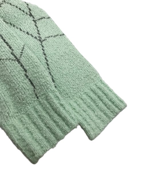 TATTOO STUDIO YAMADA（タトゥースタジオヤマダ）TATTOO STUDIO YAMADA (タトゥースタジオヤマダ) SPIDERWEB BOUCLE COTTON CARDIGAN グリーン サイズ:Lの古着・服飾アイテム