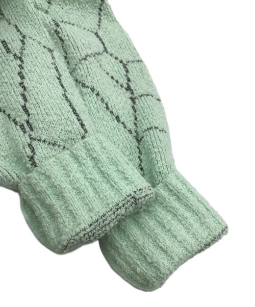 TATTOO STUDIO YAMADA（タトゥースタジオヤマダ）TATTOO STUDIO YAMADA (タトゥースタジオヤマダ) SPIDERWEB BOUCLE COTTON CARDIGAN グリーン サイズ:Lの古着・服飾アイテム