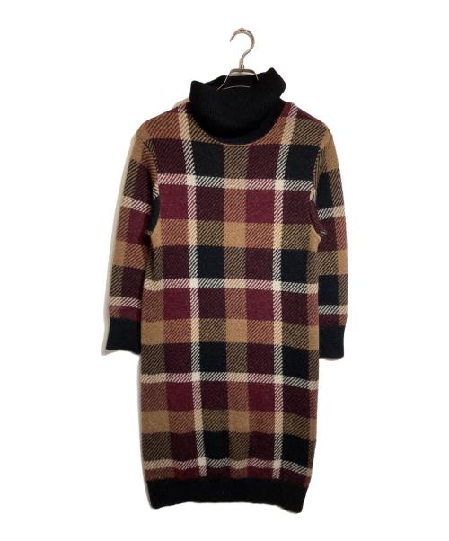 BLUE LABEL CRESTBRIDGE（ブルーレーベルクレストブリッジ）BLUE LABEL CRESTBRIDGE (ブルーレーベルクレストブリッジ) チェックジャカードニットワンピース ブラウン サイズ:38の古着・服飾アイテム