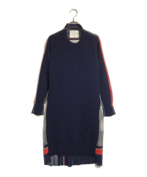 sacai（サカイ）sacai (サカイ) ドッキングウールニットワンピース ネイビー サイズ:2の古着・服飾アイテム