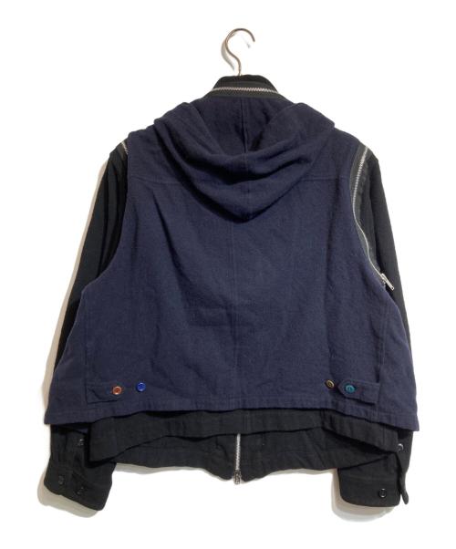 UNDERCOVER（アンダーカバー）UNDERCOVER (アンダーカバー) 縮絨ウールフードレイヤードブルゾン ブラック×ネイビー サイズ:3の古着・服飾アイテム