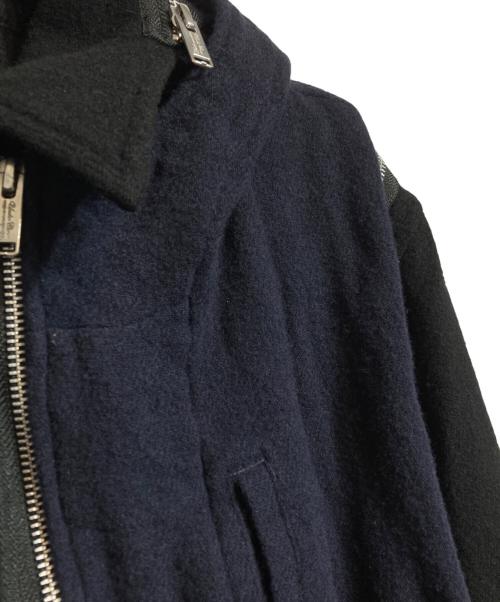 UNDERCOVER（アンダーカバー）UNDERCOVER (アンダーカバー) 縮絨ウールフードレイヤードブルゾン ブラック×ネイビー サイズ:3の古着・服飾アイテム