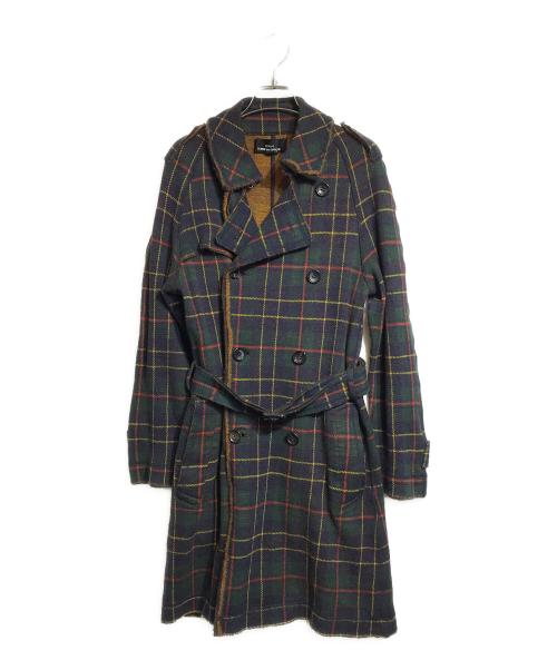 tricot COMME des GARCONS（トリココムデギャルソン）tricot COMME des GARCONS (トリココムデギャルソン) カットオフ縮絨フランネルコート ネイビー×グリーン サイズ:Sの古着・服飾アイテム
