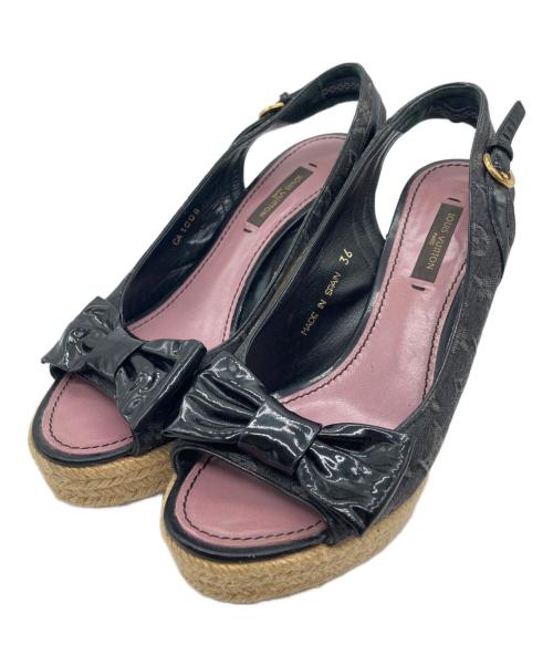 LOUIS VUITTON（ルイ ヴィトン）LOUIS VUITTON (ルイ ヴィトン) LVモノグラムキャンバスウェッジソールサンダル ブラック サイズ:36の古着・服飾アイテム