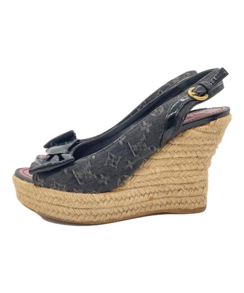 LOUIS VUITTON（ルイ ヴィトン）LOUIS VUITTON (ルイ ヴィトン) LVモノグラムキャンバスウェッジソールサンダル ブラック サイズ:36の古着・服飾アイテム