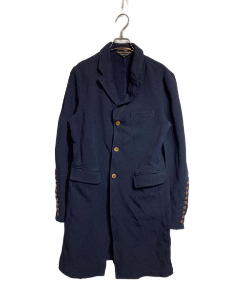 COMME des GARCONS HOMME PLUS（コムデギャルソンオムプリュス）COMME des GARCONS HOMME PLUS (コムデギャルソンオムプリュス) ポリエステル縮絨ロングジャケット ネイビー サイズ:Ｍの古着・服飾アイテム