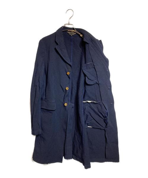 COMME des GARCONS HOMME PLUS（コムデギャルソンオムプリュス）COMME des GARCONS HOMME PLUS (コムデギャルソンオムプリュス) ポリエステル縮絨ロングジャケット ネイビー サイズ:Ｍの古着・服飾アイテム