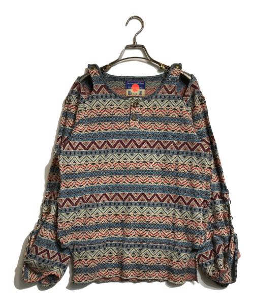 blackmeans（ブラックミーンズ）blackmeans (ブラックミーンズ) 民族柄ヘンリーネックガーゼシャツ マルチカラー サイズ:2の古着・服飾アイテム