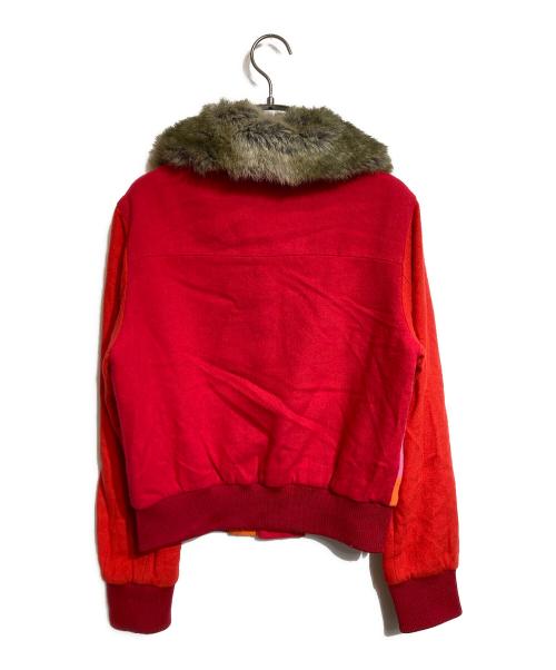 tricot COMME des GARCONS（トリココムデギャルソン）tricot COMME des GARCONS (トリココムデギャルソン) ファーカラーパッチワークジャケット レッド×ピンク サイズ:Mの古着・服飾アイテム