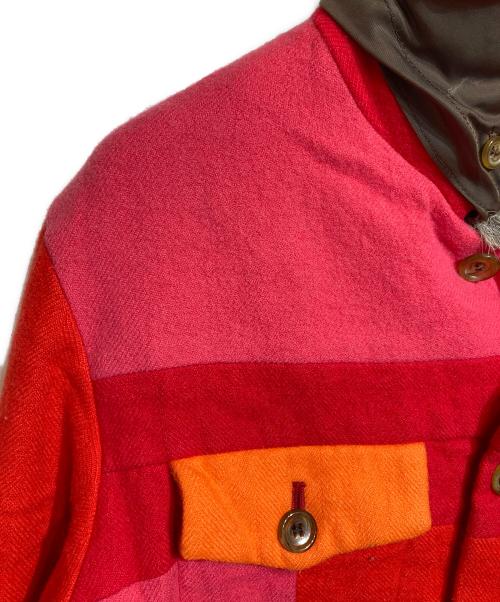 tricot COMME des GARCONS（トリココムデギャルソン）tricot COMME des GARCONS (トリココムデギャルソン) ファーカラーパッチワークジャケット レッド×ピンク サイズ:Mの古着・服飾アイテム
