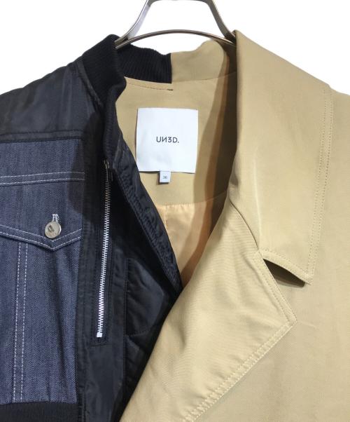 UN3D.（アンスリード）UN3D. (アンスリード) ファブリックミックスコート ベージュ サイズ:36の古着・服飾アイテム