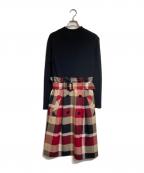 BLUE LABEL CRESTBRIDGEブルーレーベルクレストブリッジ）の古着「ノヴァチェックドッキングニットワンピース」｜レッド