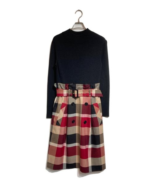 BLUE LABEL CRESTBRIDGE（ブルーレーベルクレストブリッジ）BLUE LABEL CRESTBRIDGE (ブルーレーベルクレストブリッジ) ノヴァチェックドッキングニットワンピース レッド サイズ:38の古着・服飾アイテム