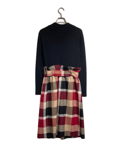 BLUE LABEL CRESTBRIDGE（ブルーレーベルクレストブリッジ）BLUE LABEL CRESTBRIDGE (ブルーレーベルクレストブリッジ) ノヴァチェックドッキングニットワンピース レッド サイズ:38の古着・服飾アイテム