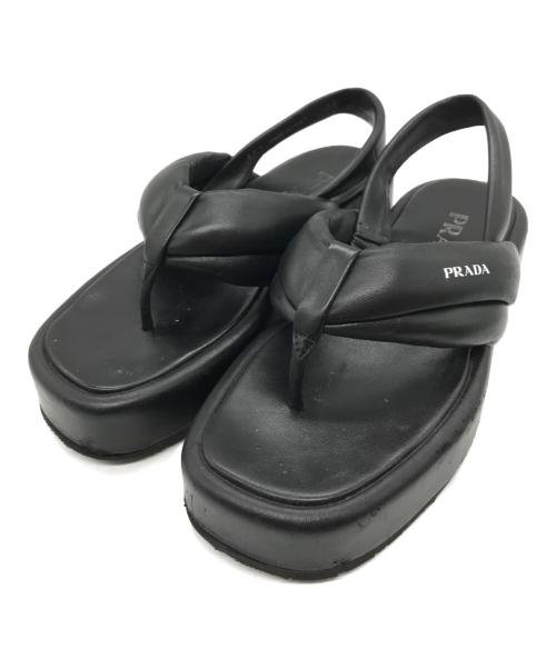 PRADA（プラダ）PRADA (プラダ) トングレザーサンダル ブラック サイズ:36 1/2の古着・服飾アイテム
