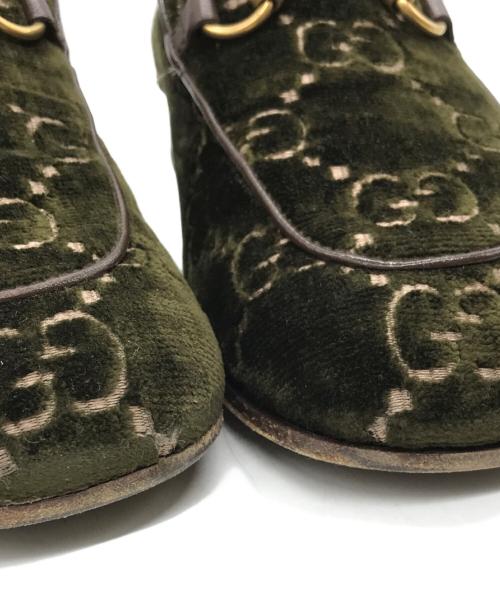 GUCCI（グッチ）GUCCI (グッチ) GGベルベットビットローファー グリーン サイズ:5 1/2の古着・服飾アイテム